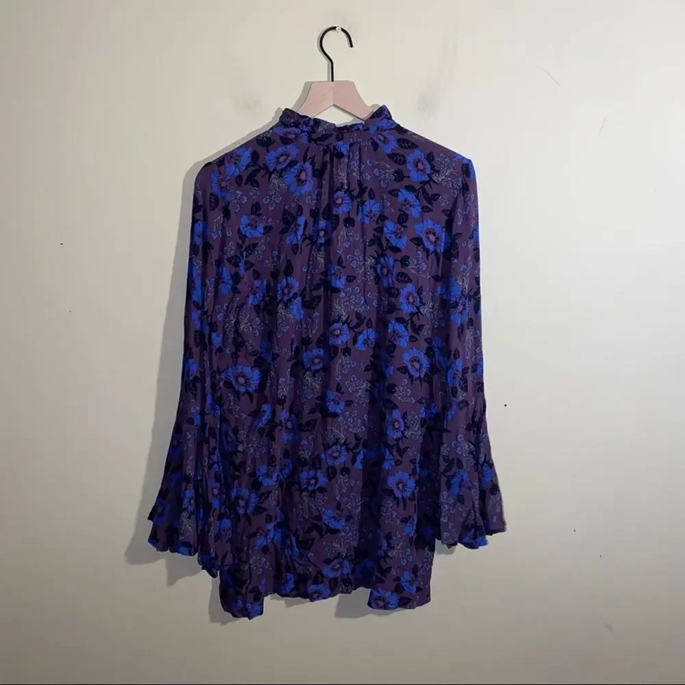 FREE PEOPLE oversize floral bell boho flowy sleeve button up blouse S